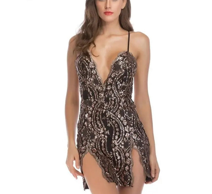 Levoire | Robe Mini À Dos Ouvert Scintillant De Style Vintage Noir