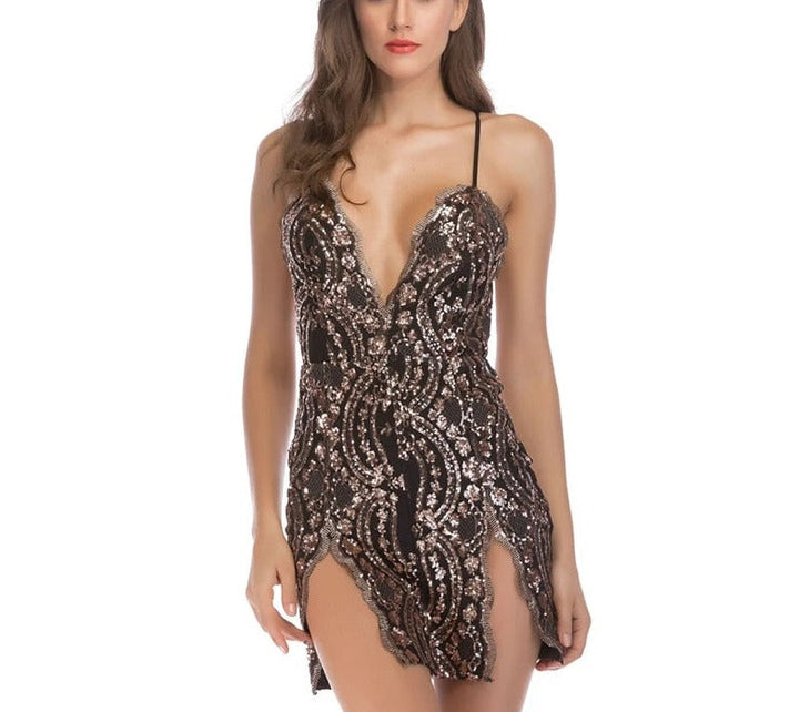Levoire | Robe Mini À Dos Ouvert Scintillant De Style Vintage