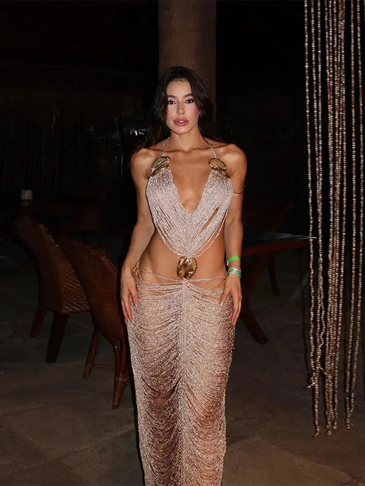 Levoire | Robe Fleur Dos Nu Sans Manches Dorure de champagne