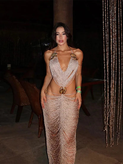 Levoire | Robe Fleur Dos Nu Sans Manches Dorure de champagne