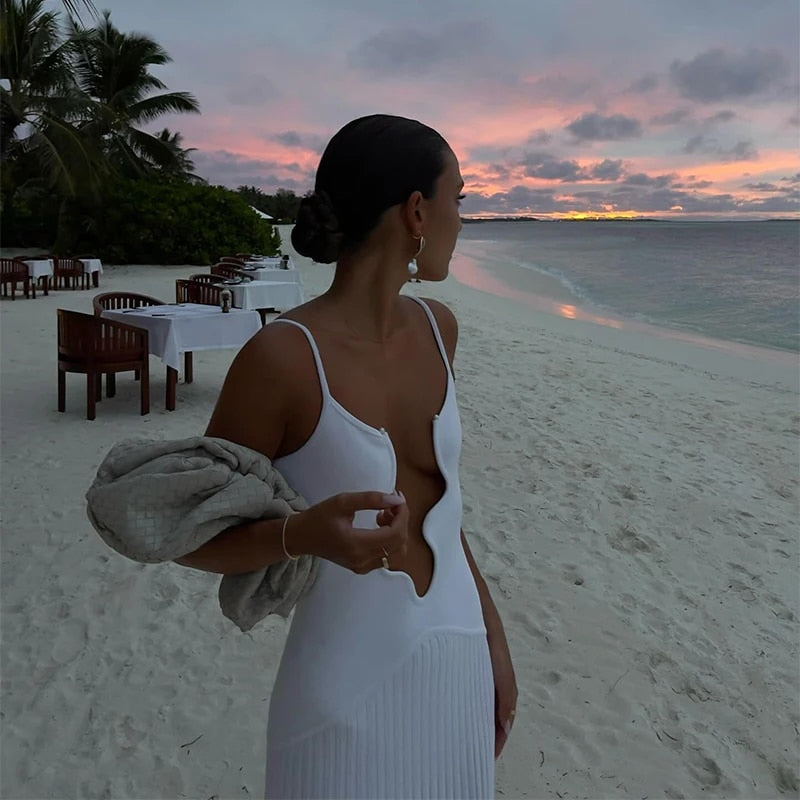 Levoire | Ouvert Robe Maxi À Col V Sans Manches Blanc