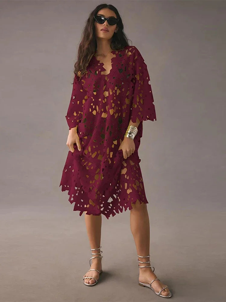 Levoire | Robe En Dentelle Avec Décolleté En V Rouge One-size