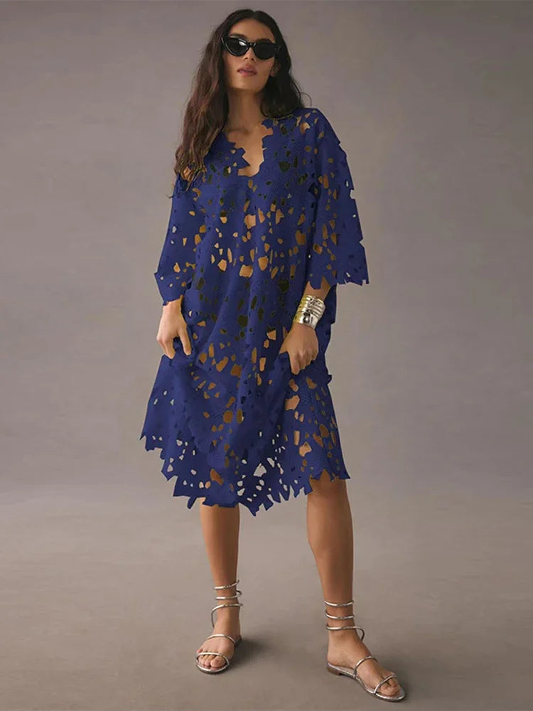 Levoire | Robe En Dentelle Avec Décolleté En V Bleu One-size