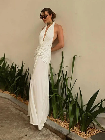 Levoire | Robe Maxi Décolletée Dos Halter Froncée