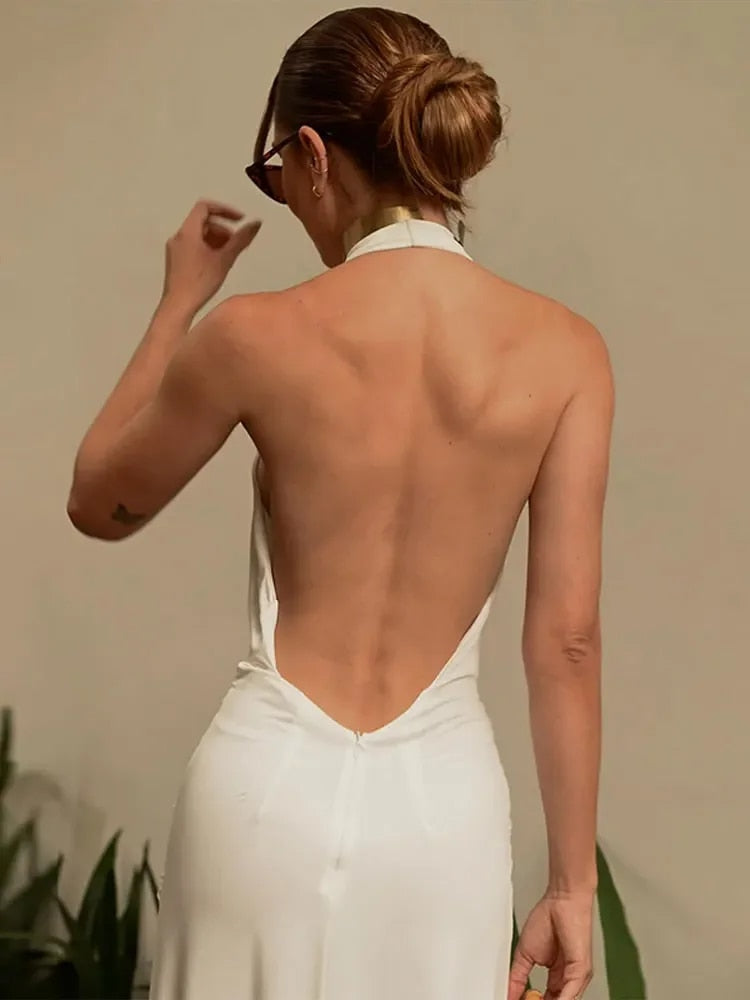 Levoire | Robe Maxi Décolletée Dos Halter Froncée