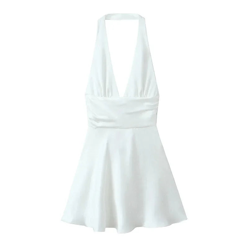 Levoire | Satina Dos Nu - V Décolleté Lacer Mini Robes Blanc