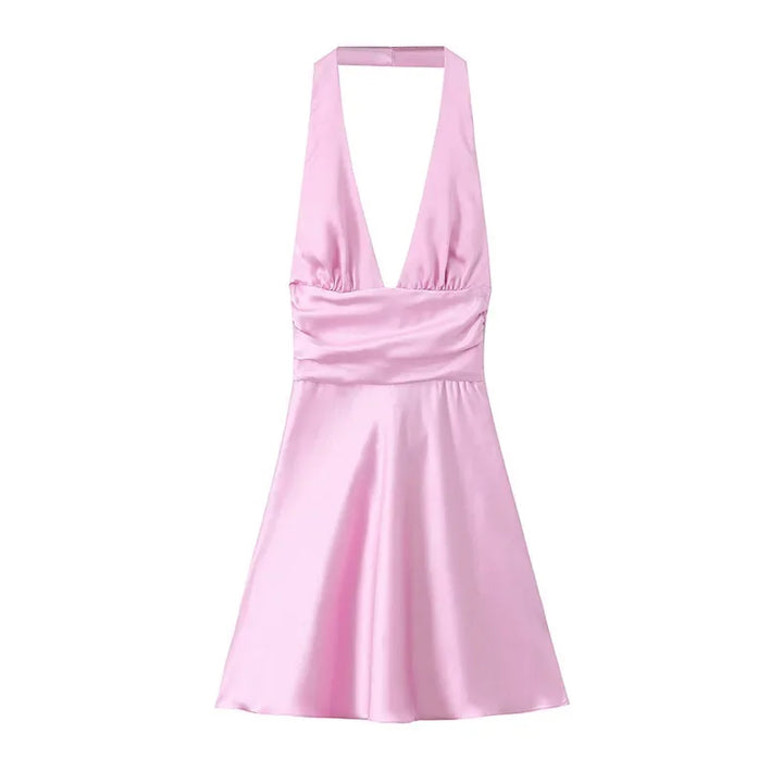 Levoire | Satina Dos Nu - V Décolleté Lacer Mini Robes Rosa