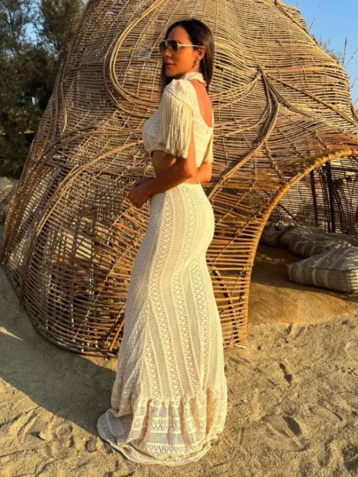 Levoire | Robe Mini/Longue À Col Cheminée Tricotée Frangée