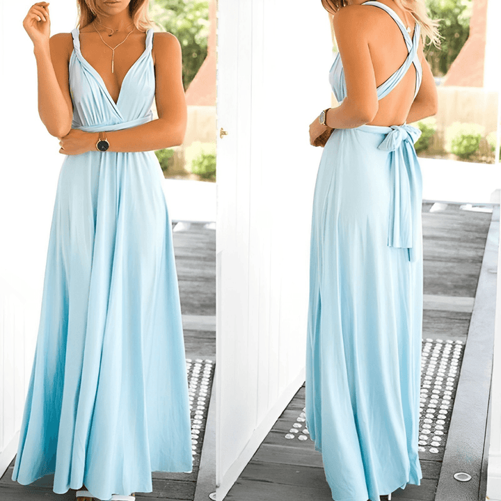 Levoire | Robe Maxi À Enfiler Avec Décolleté Et Détail En Ruban Pour Femmes Bleu clair