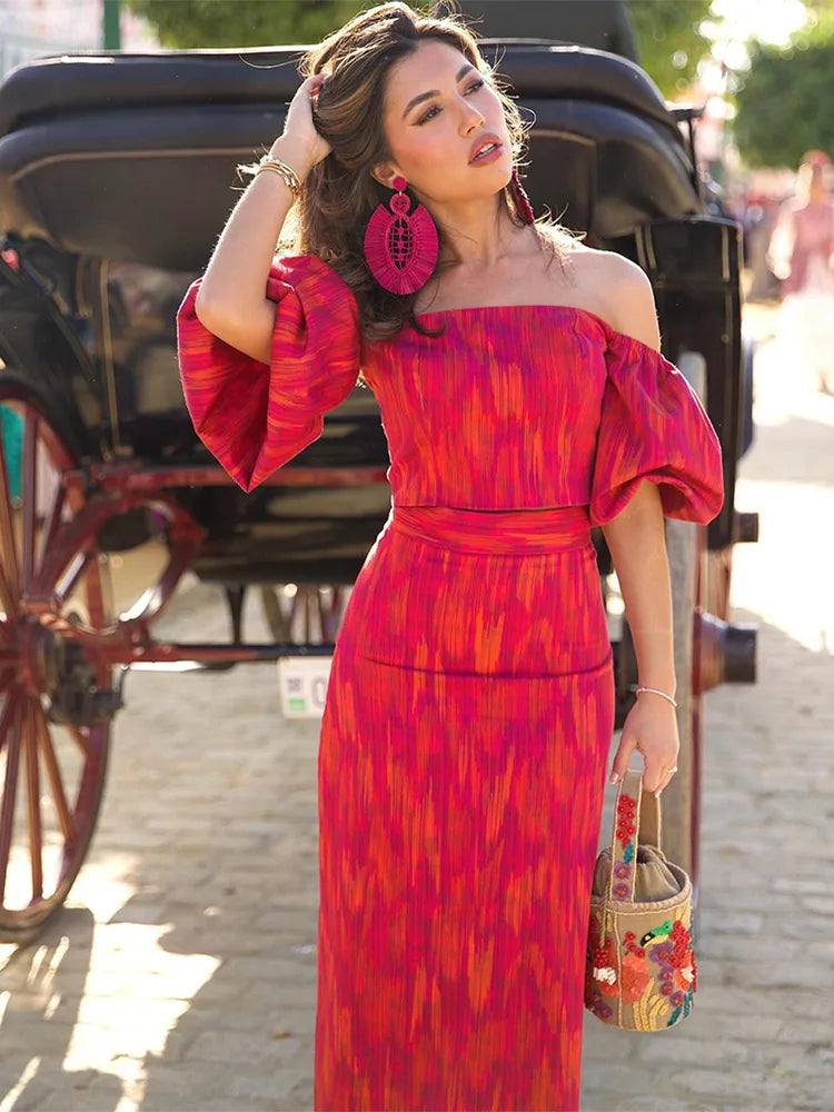Levoire | Robe Longue À Manches Courtes Yard Off Shoulder Puff