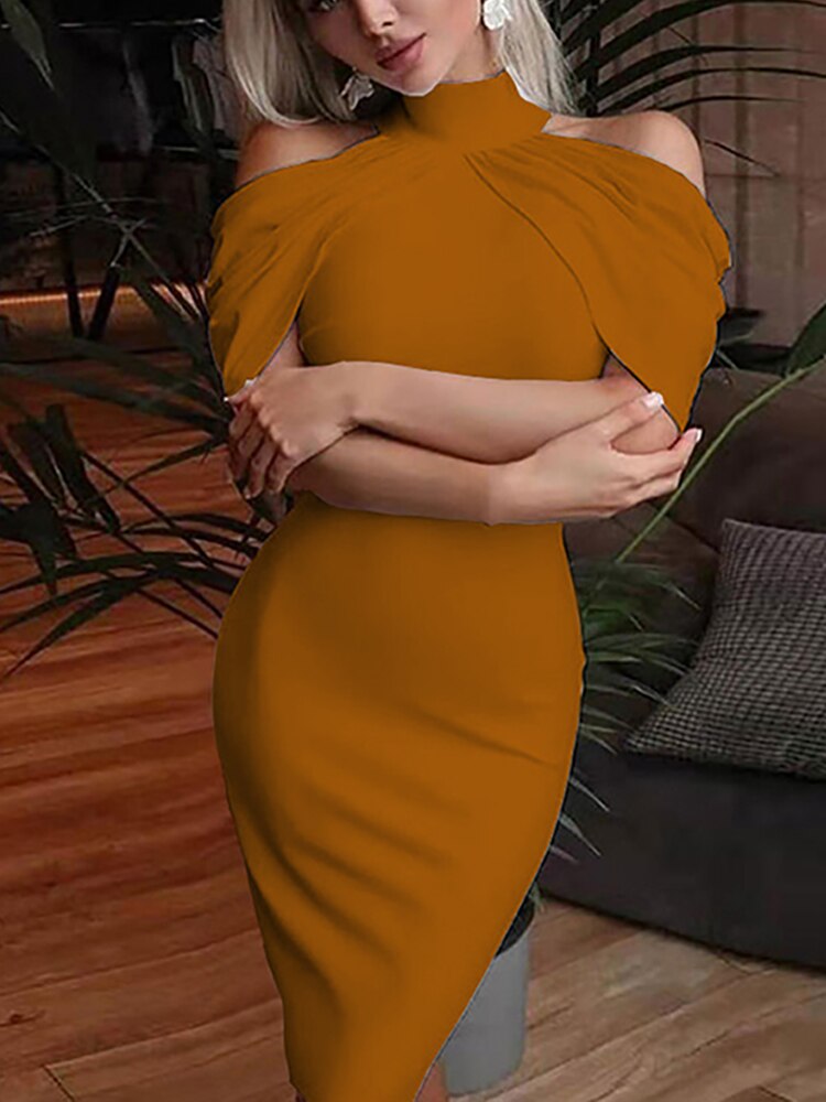 Levoire | Robe Midi À Col Halter Drapé Off Jaune