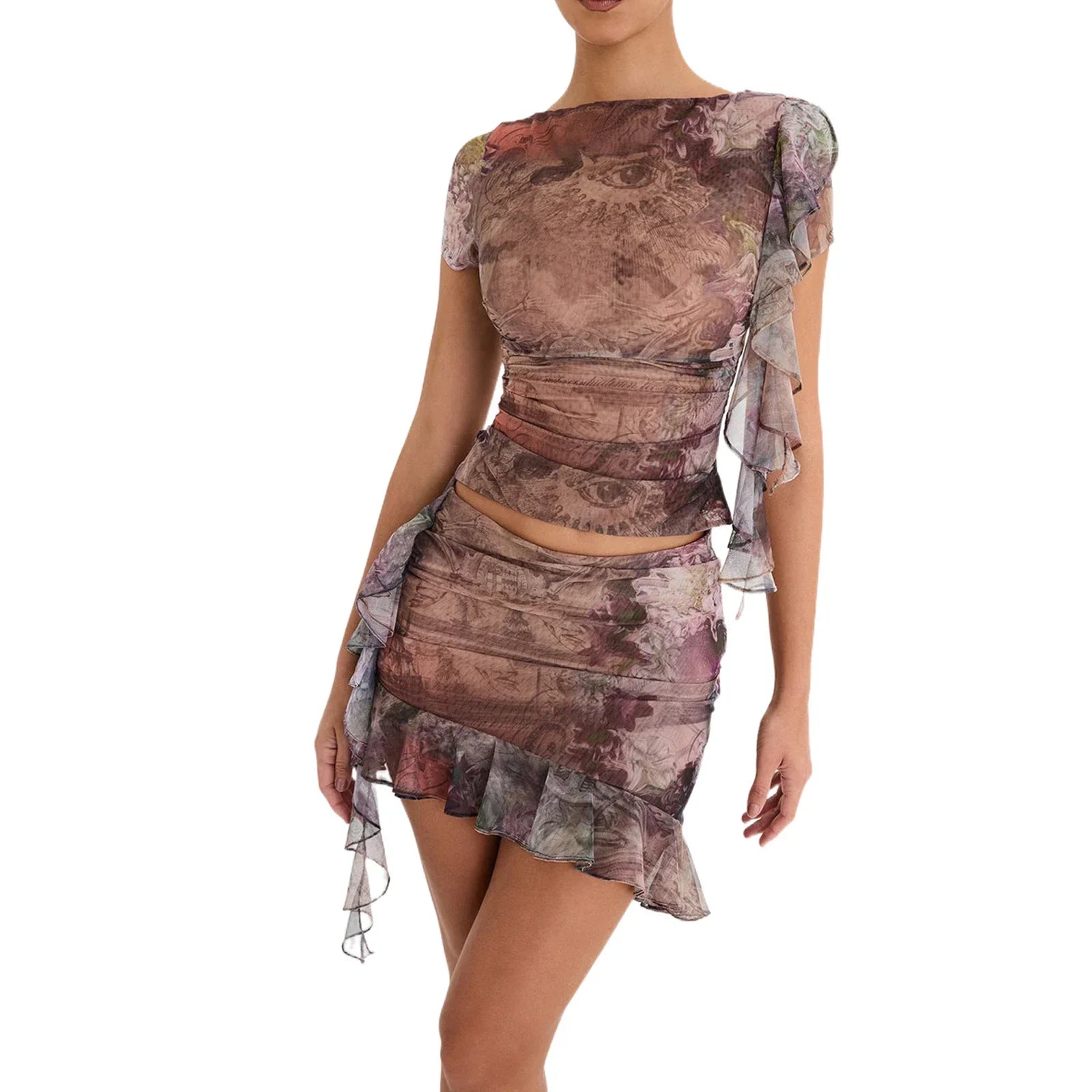 Levoire | Crop Top Volant Et Jupe Drapée Set Multi