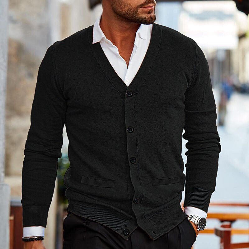 Levoire | V-Couverture Pull À Manches Longues En Tricot Avec Bouton Noir