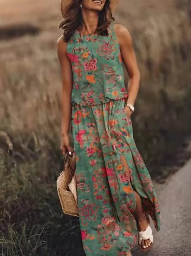Levoire | Chic Robe Florale Sans Manches Vert clair