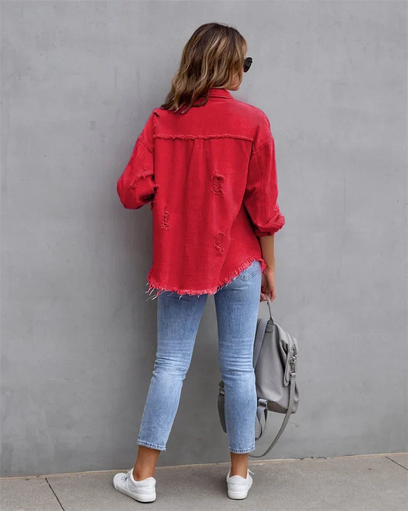 Levoire | Veste En Jean Avec Bords Bruts, Printemps, Rose, Orange, Violet