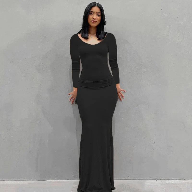 Levoire | Robe Maxi Slim Noir-Manches longues