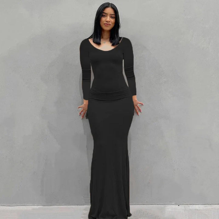 Levoire | Robe Maxi Slim Noir-Manches longues