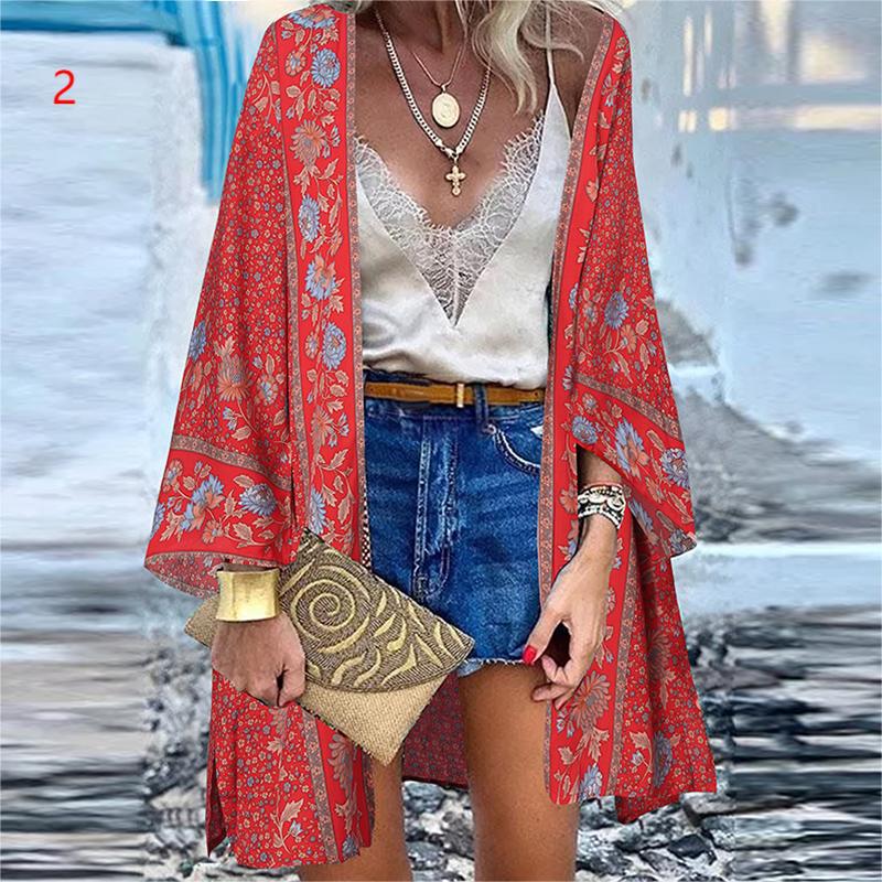 Levoire | Blouse Florale Décontractée Lâche Plage Kimono F S