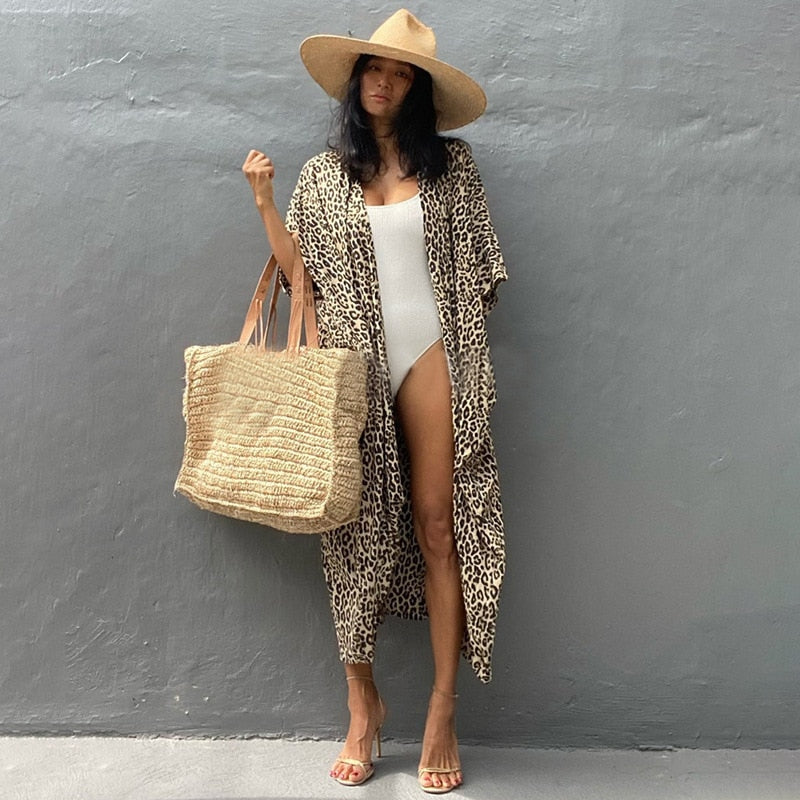 Levoire | Kimono De Plage Long Imprimé Panthère Jaune Universel