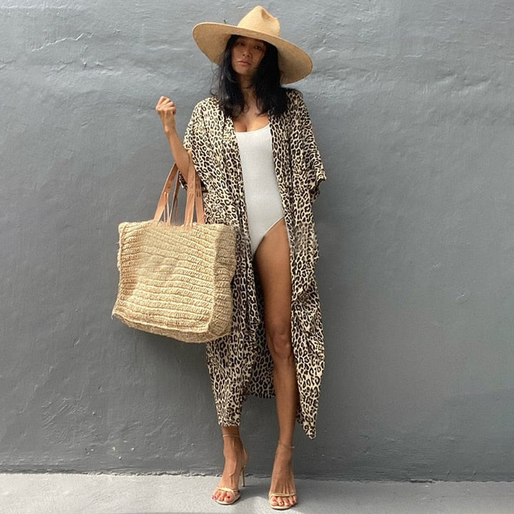Levoire | Kimono De Plage Long Imprimé Panthère Jaune Universel