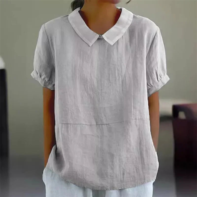 Levoire | Chemise En Coton Lin Confortable Avec Col Peter Pan Gris clair
