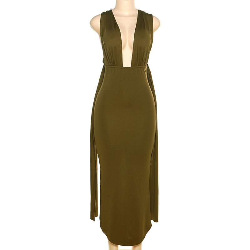 Levoire | Dyp V-Décolleté Dos Nu Sans Bretelles Maxi Robe