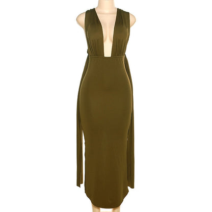 Levoire | Dyp V-Décolleté Dos Nu Sans Bretelles Maxi Robe