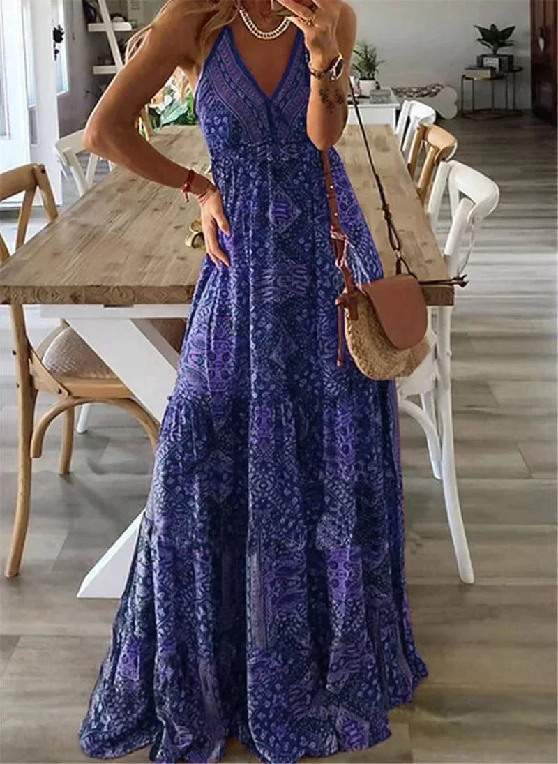 Levoire | Robe Maxi À Imprimé Boho Bleu foncé