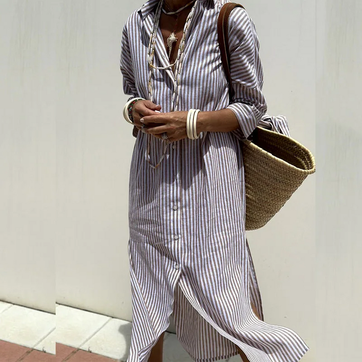 Levoire | Élégante robe chemise à rayures Caqui