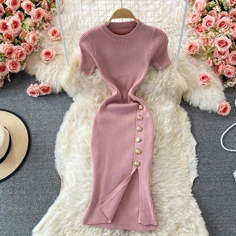 Levoire | Robe Moulante Tricot Noir Rose Taille unique