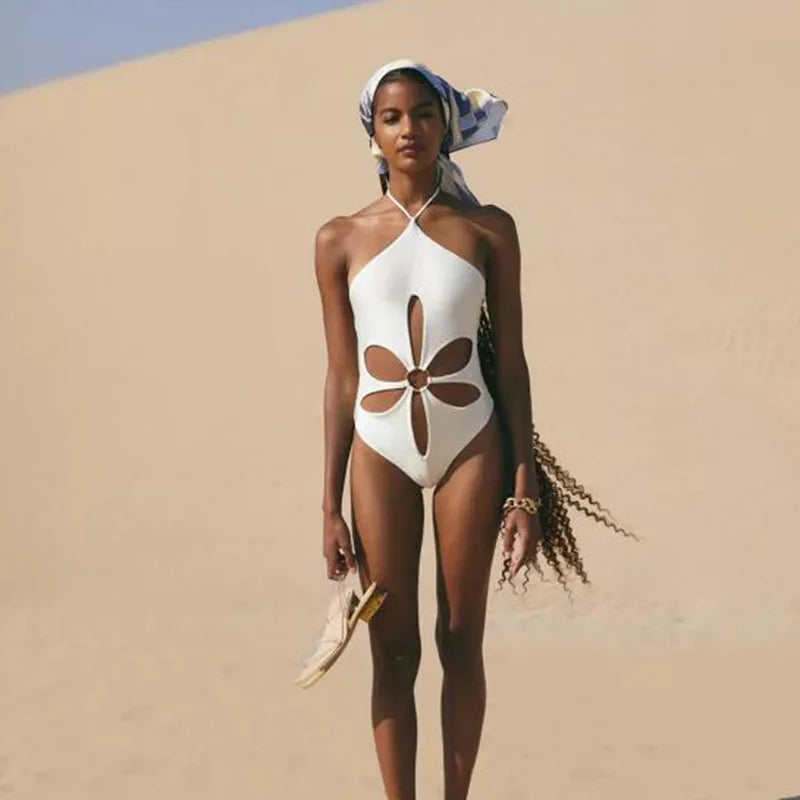 Levoire | Maillot De Bain Une Pièce Avec Décolleté Fleuri Blanc