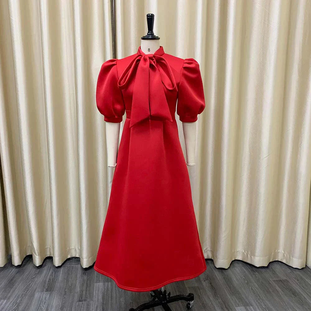 Levoire | Col Côté Bouffant Manches Courtes Robes Longues