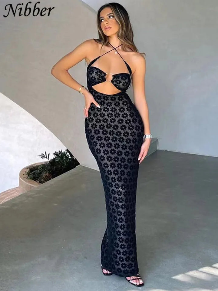 Levoire | Robe Maxi À Bretelles Spaghetti Motif Noir Noir