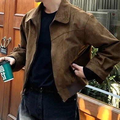 Levoire | Veste En Suède Rétro Avec Col Pour Hommes