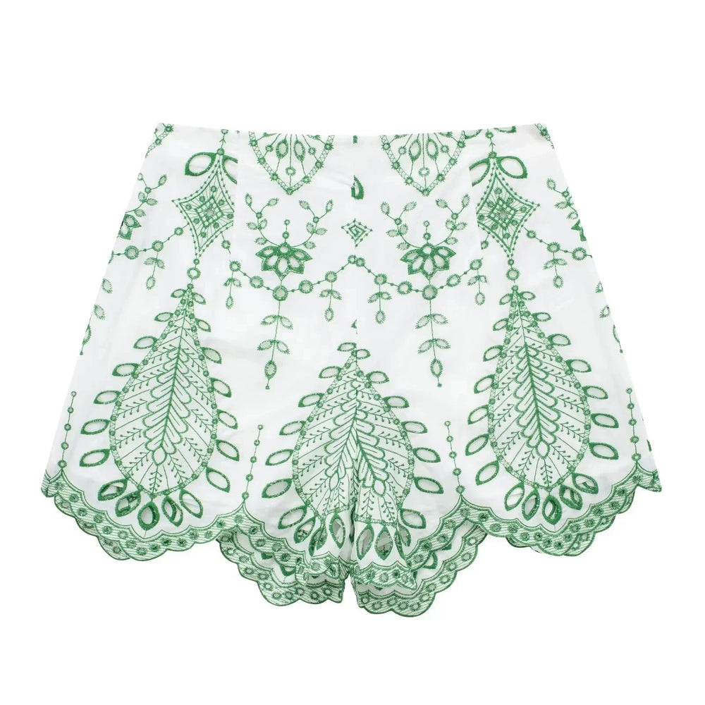 Levoire | Nouvelle Mode Broderie À Deux-Pièces Ensemble Femme Tenue Shorts