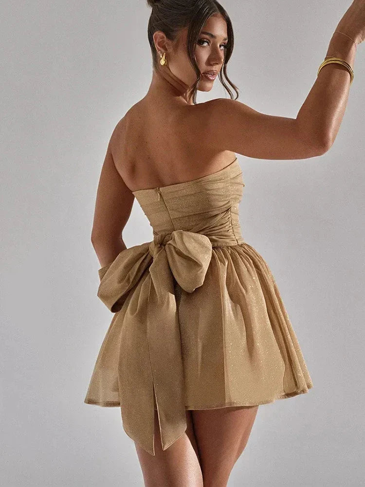 Levoire | Robe Élégante Sans Bretelles Brillante Khaki