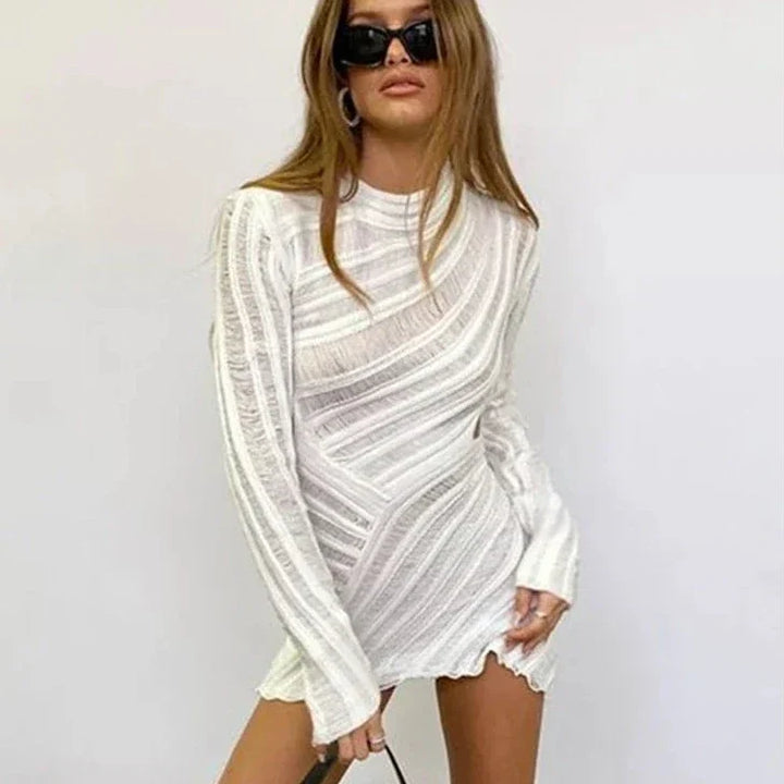 Levoire | Robe Mini De Style Attitude Avec Manches Longues Et Texture Unique WEISS
