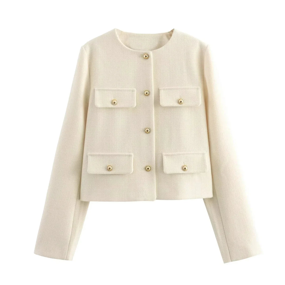 Levoire | Virale Luxe Veste Avec Boutons En Or Abricot