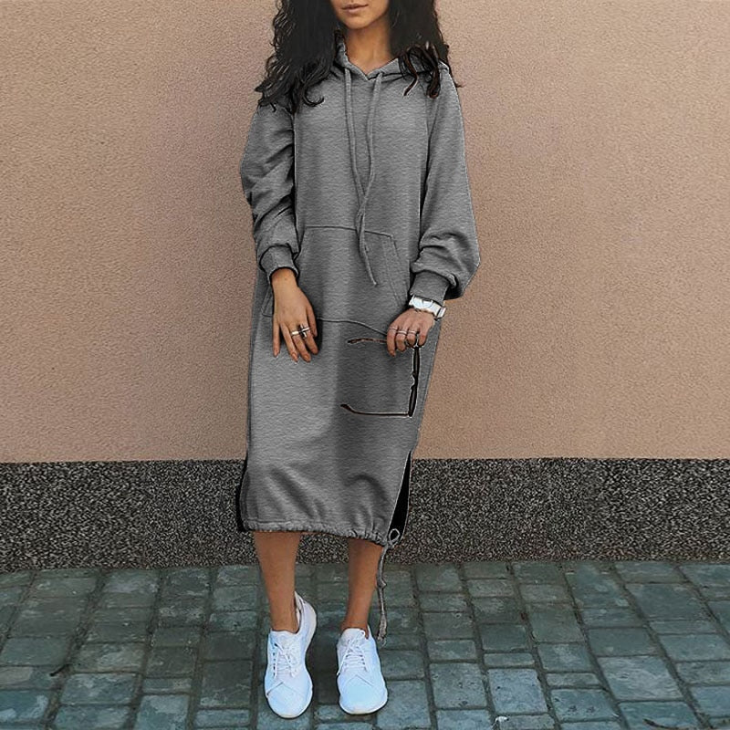 Levoire | Beautiful Hooded Dress With Pockets Gris