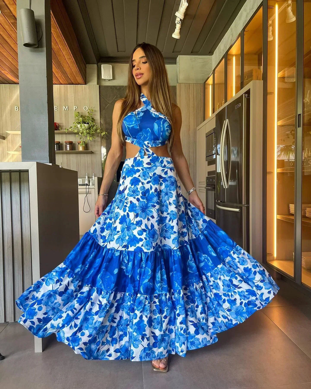 Levoire | Robe Imprimée Style Boho Bleu roi