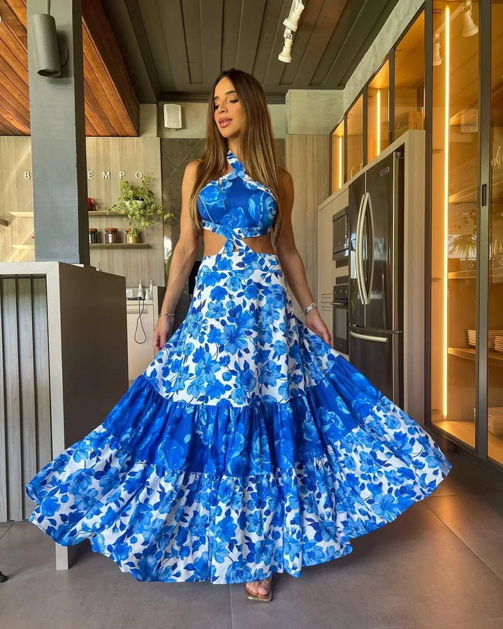 Levoire | Robe Imprimée Style Boho Bleu roi