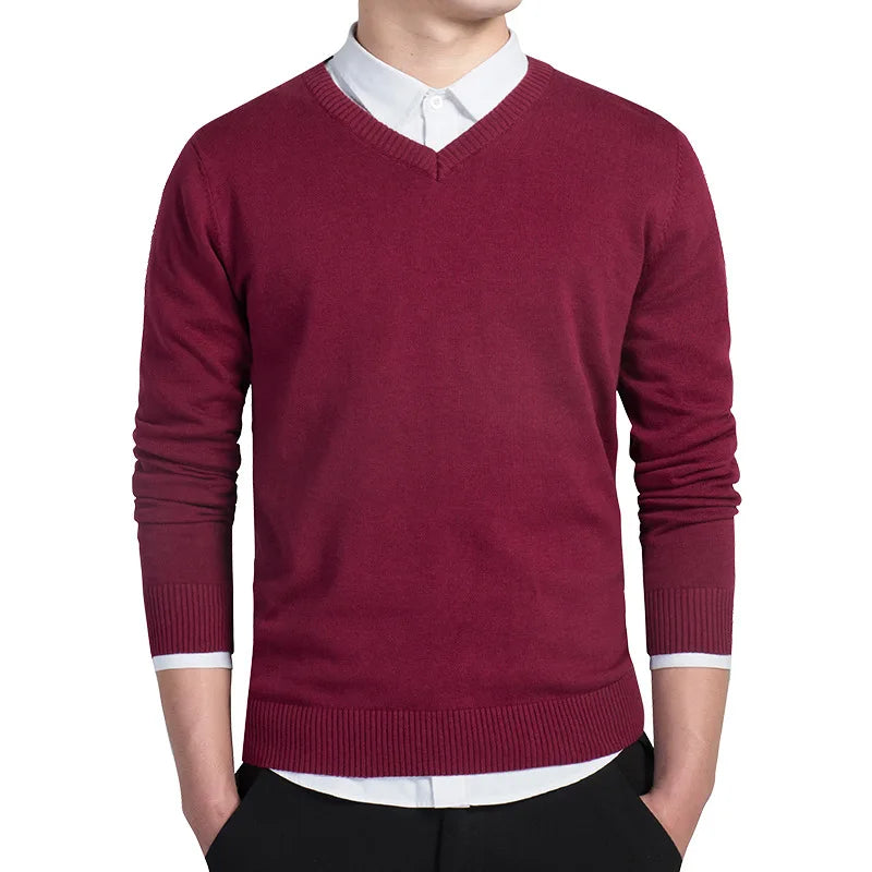 Levoire | Pull En Tricot Premium Avec Décolleté En V Pour Hommes Rot