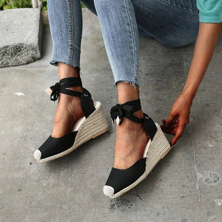 Levoire | Tendances, Confortables Sandales À Talons Compensés Boho Pour Femmes Avec Lanières Noir