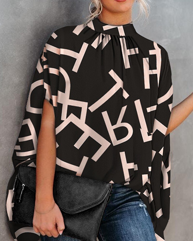 Levoire | Chemisier Ample Avec Manches Chauve-Souris Pour L'Été Mode Décontractée Streetwear Top Noir Alphabet