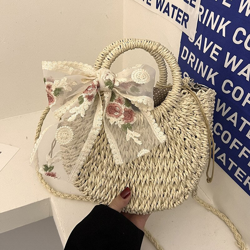 Levoire | Sac À Épaule En Rattan - Un Sac D'Été Élégant Pour Femmes Beige avec écharpe