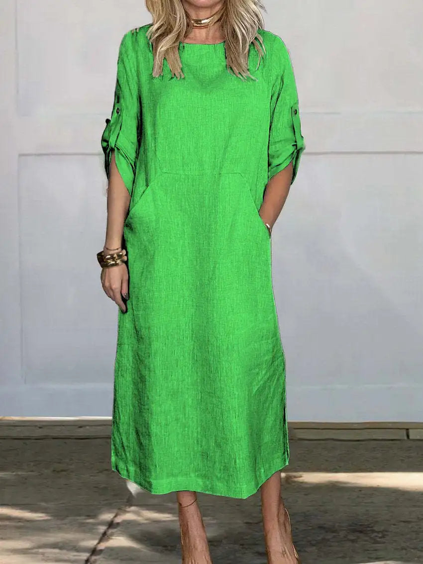 Levoire | Robe en lin confortable avec poche Vert