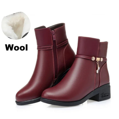 Levoire | Bottes D'Hiver En Cuir Véritable Pour Femme Laine rouge