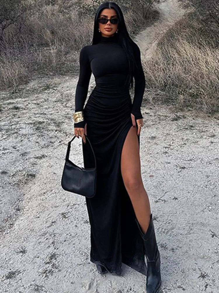 Levoire | Maxi-Kleid Avec Rollkragen Et Beinschlitz Noir