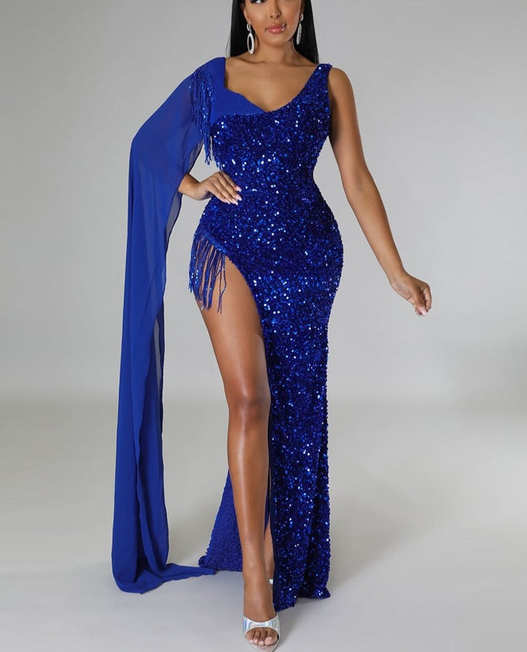 Levoire | Paillettes En Manche Kinne Groupe Flapper Maxi Robes Bleu