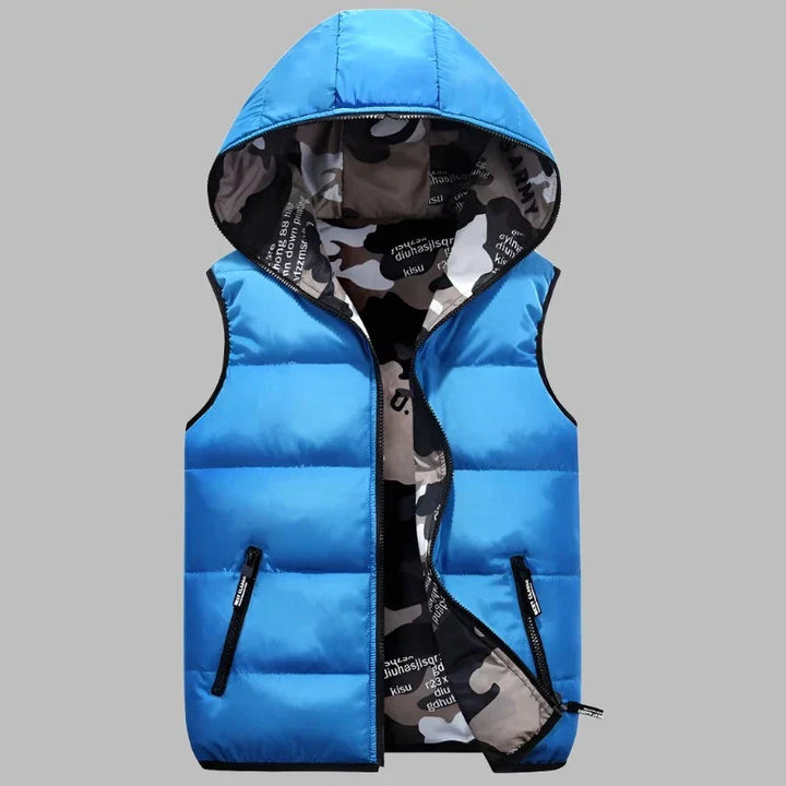 Levoire | Veste Rembourrée Décontractée Avec Impression Camouflage Des Deux Côtés Et Capuche Pour Hommes Bleu ciel